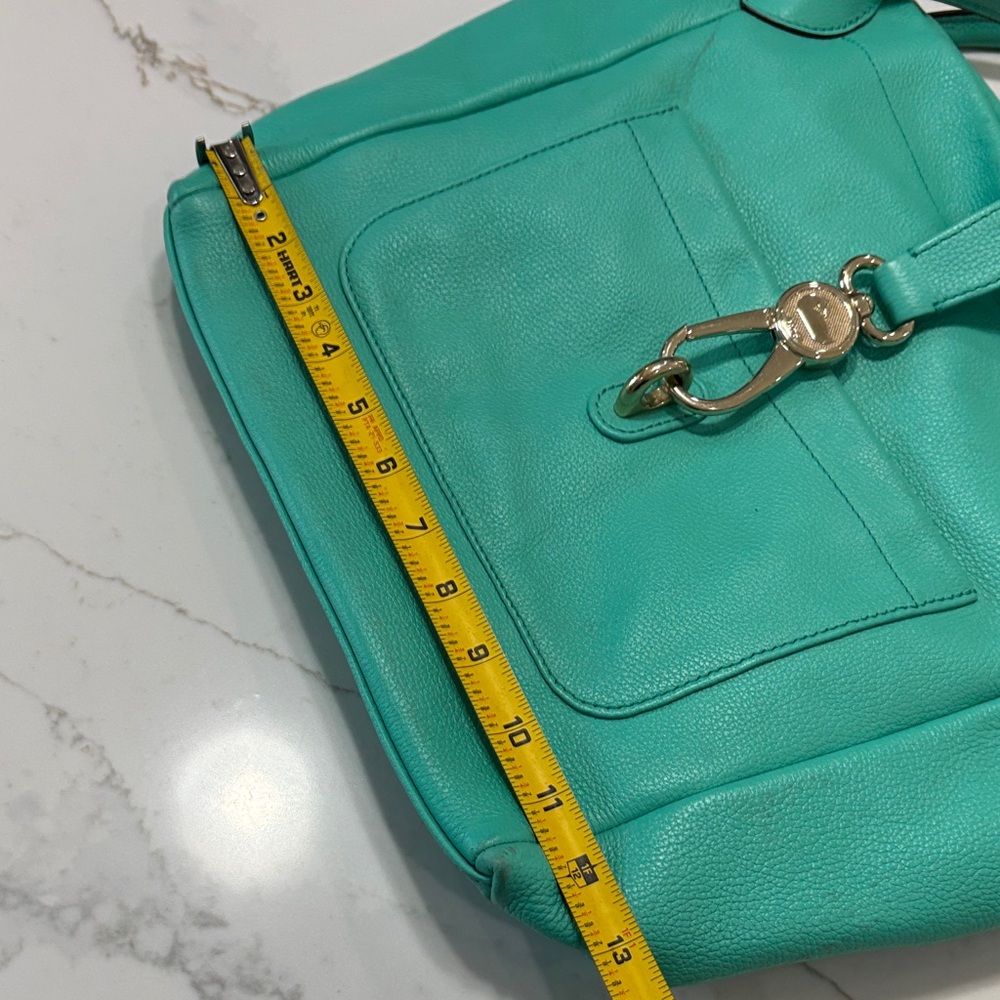 Dooney & Bourke Turquoise Leather Shoulder Bag with Gold Hardware - Picture 4 of 17